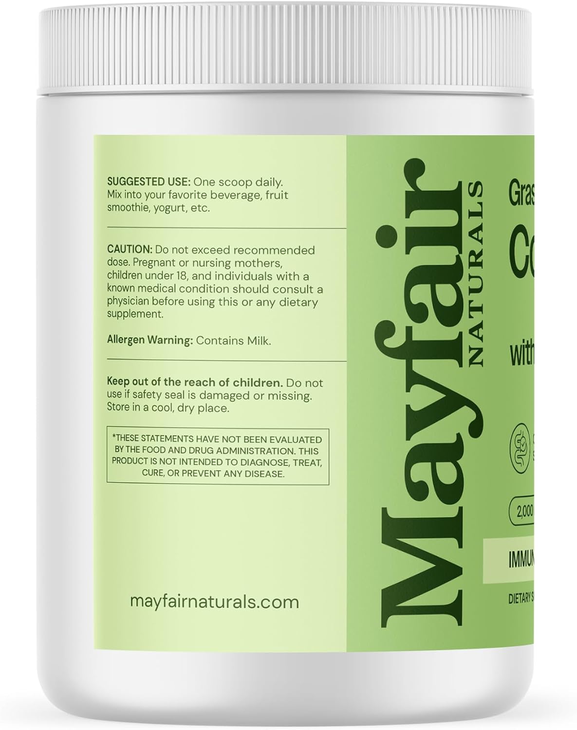 Mayfair Naturals Grass-Fed Bovine Colostrum & Matcha Green Tea Supplement - Immune Support for Kids & Adults - Gut Health & Muscle Recovery - 60 Servings