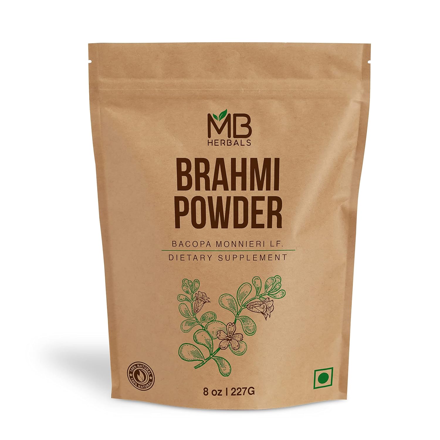 MB Herbals 227g Brahmi Powder - Pure Bacopa Powder for Hair Growth - Half Pound Size