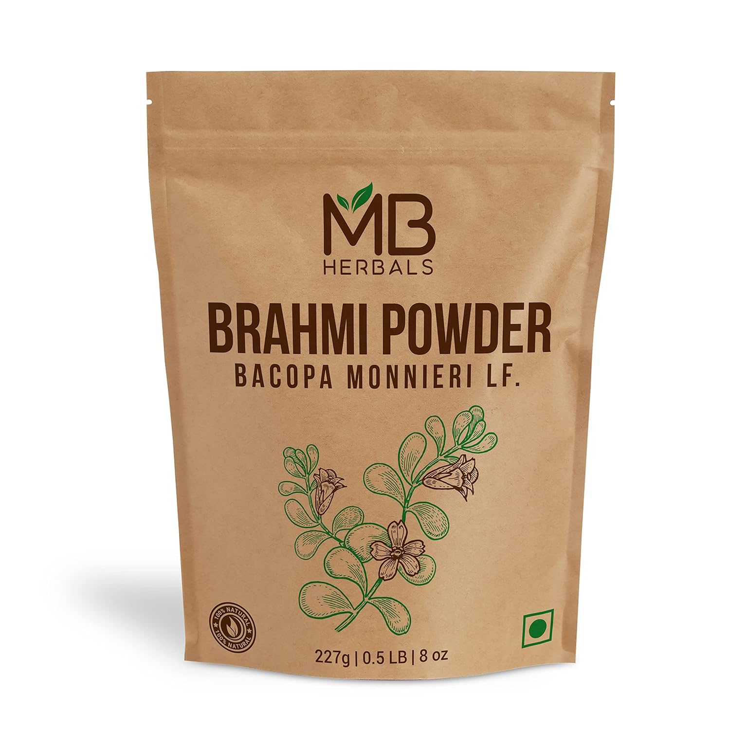 MB Herbals 227g Brahmi Powder - Pure Bacopa Powder for Hair Growth - Half Pound Size