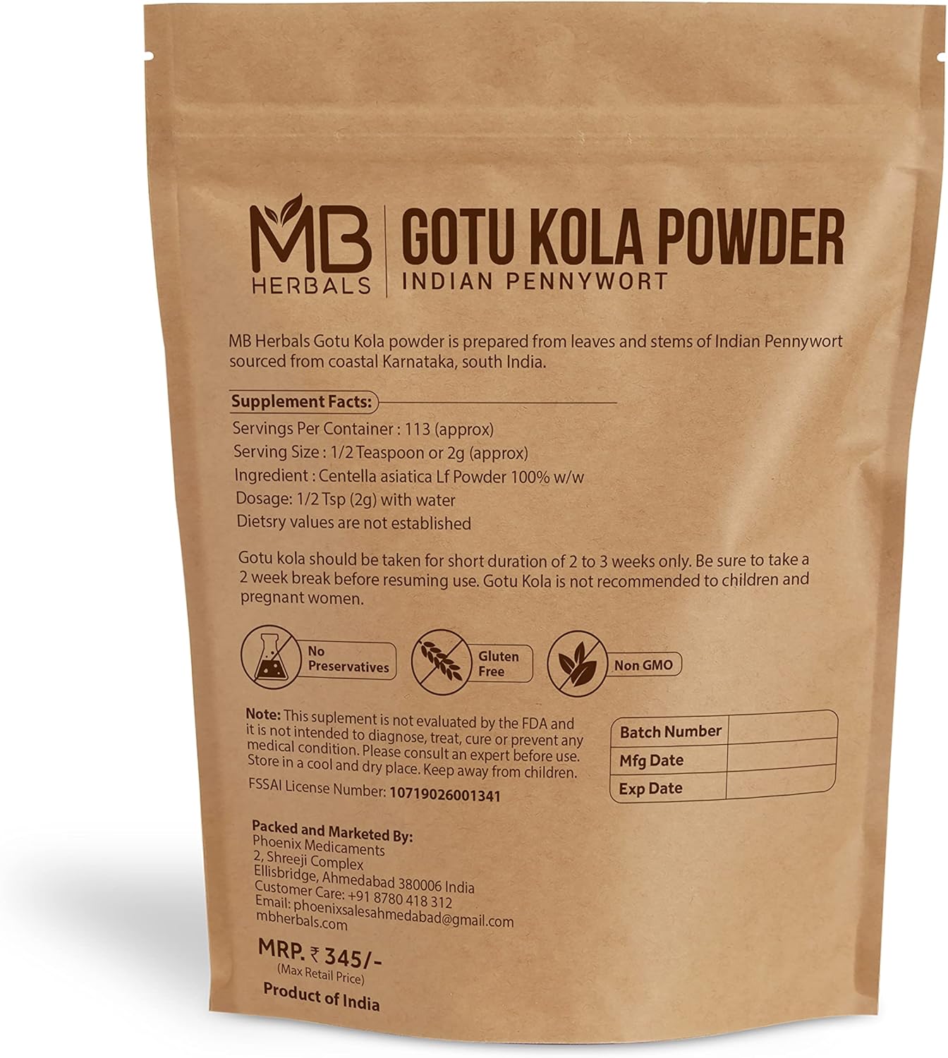 MB Herbals Gotu Kola Powder 227 Gram (0.5 lb / 8 oz) | Centella asiatica | Mandukaparni | Hair Care | Promotes Hair Growth