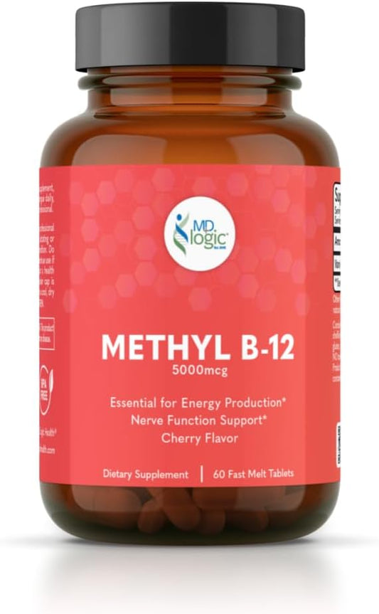 MD Logic Health Methyl-B12 5000 Fast Melt Tablets for Energy - Vegan - New York Made