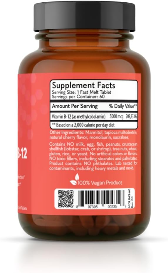 MD Logic Health Methyl-B12 5000 Fast Melt Tablets for Energy - Vegan - New York Made