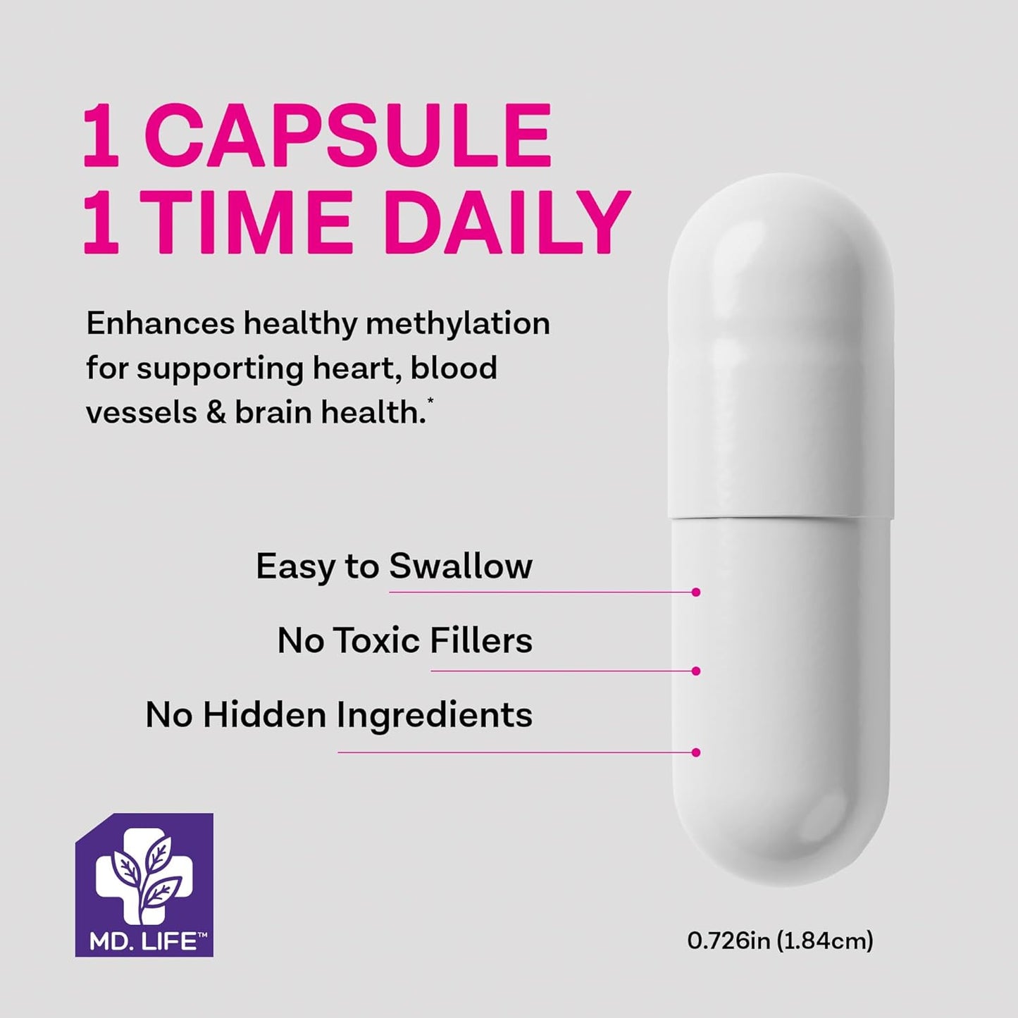 MD.LIFE L-Methylfolate 15mg Capsules - Professional-Grade MTHFR Supplement - Maximum Potency 60ct - Essential Amino Acids