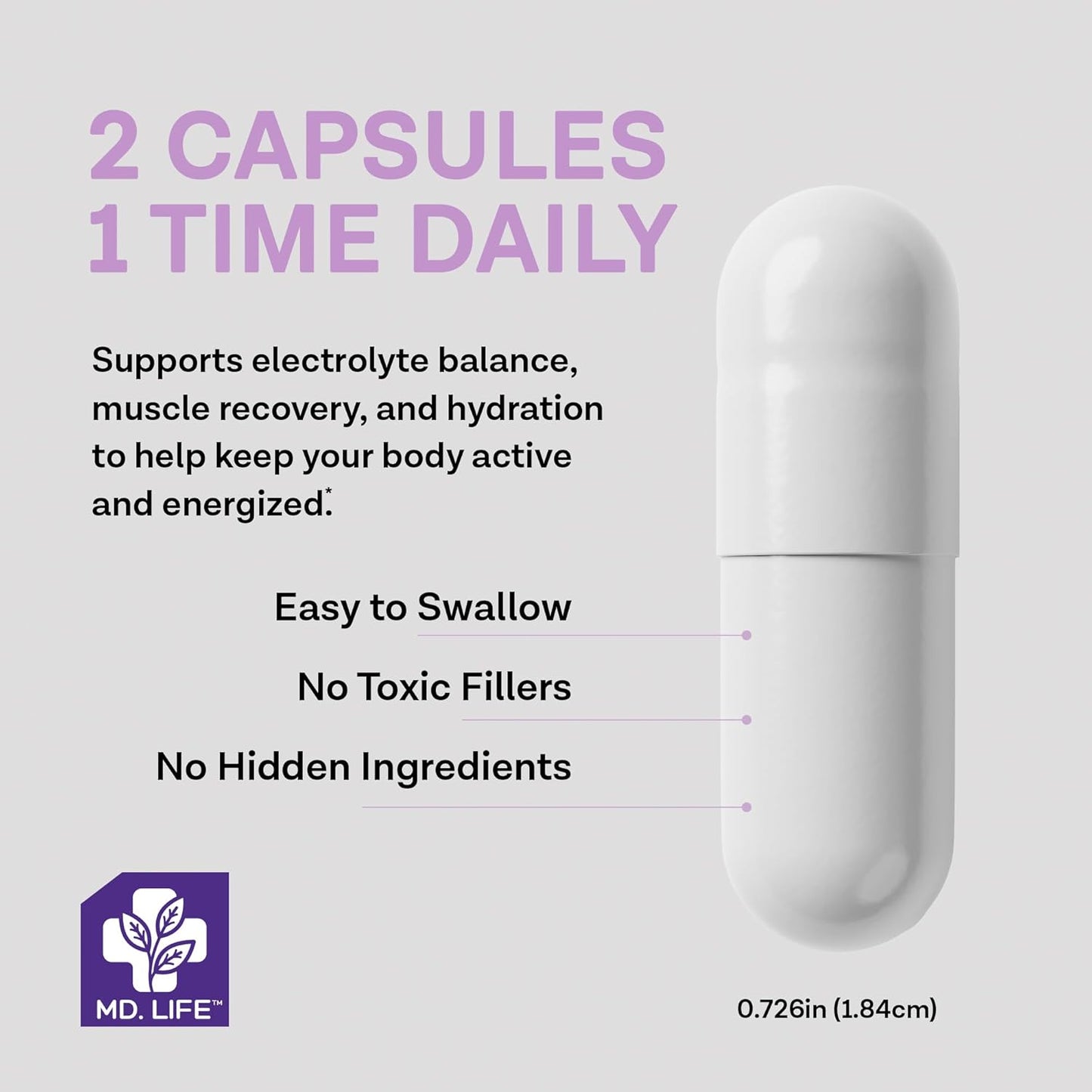 MD.LIFE Magnesium Potassium Supplement - 30 Capsules - High Absorption Complex for Vascular Health & Leg Cramp Relief