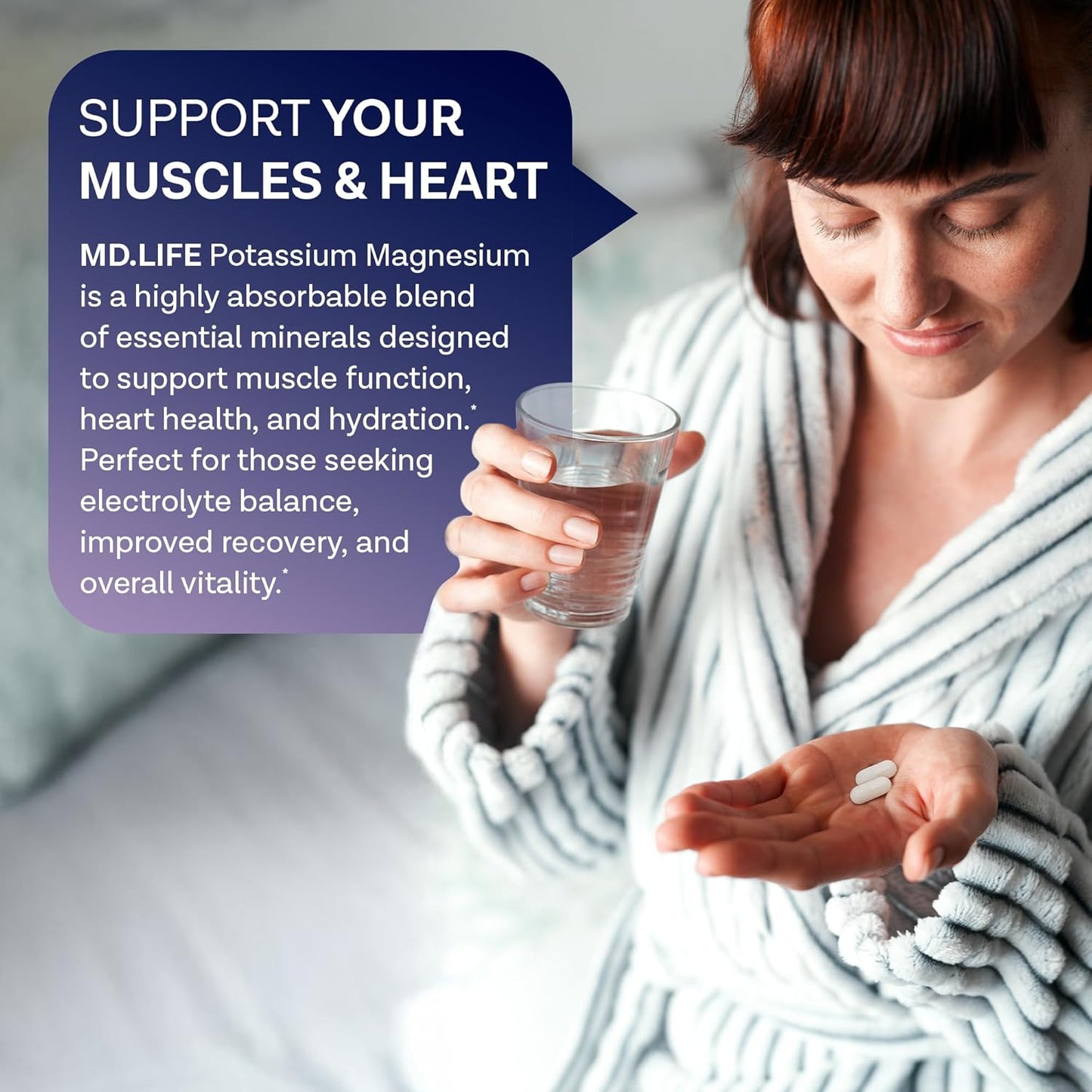 MD.LIFE Magnesium Potassium Supplement - 30 Capsules - High Absorption Complex for Vascular Health & Leg Cramp Relief