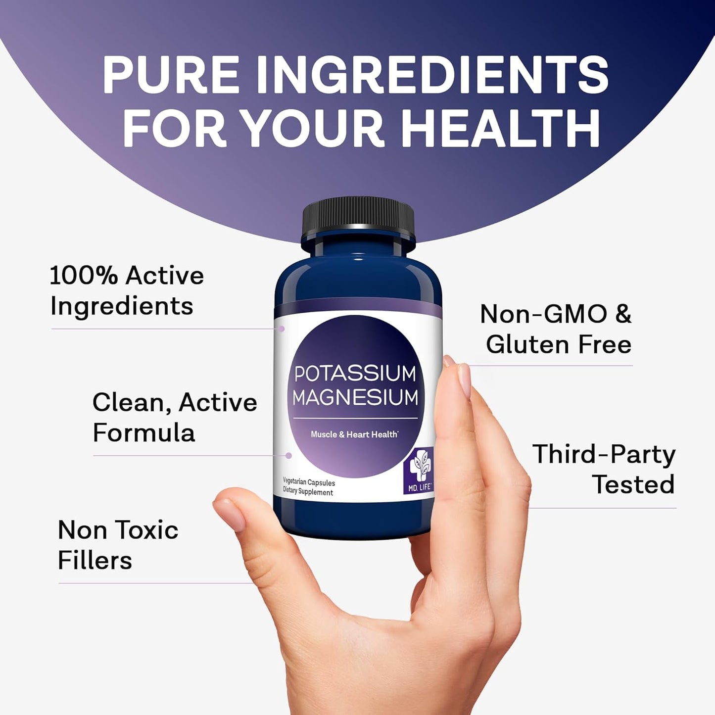 MD.LIFE Magnesium Potassium Supplement - 30 Capsules - High Absorption Complex for Vascular Health & Leg Cramp Relief