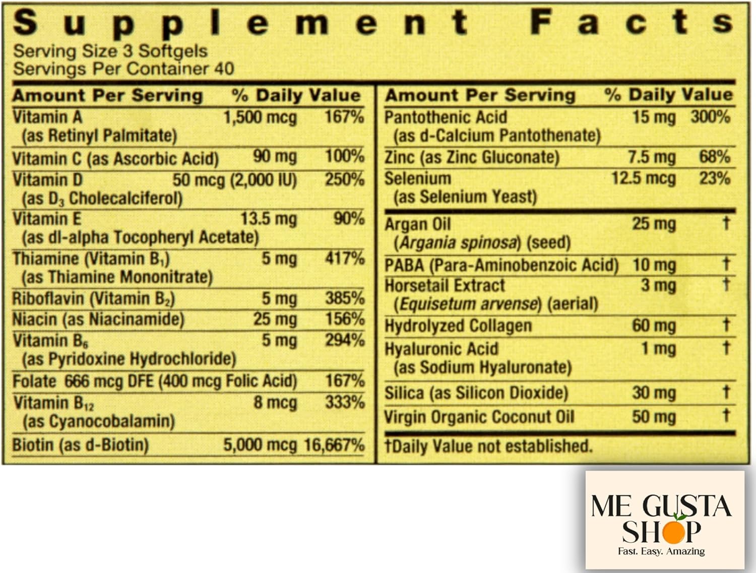 ME GUSTA SHOP Biotin Collagen Gelatin Supplement for Hair Skin Nails 120 ct with Pill Organizer - Extra Strength Dietary Spring Valley Formula