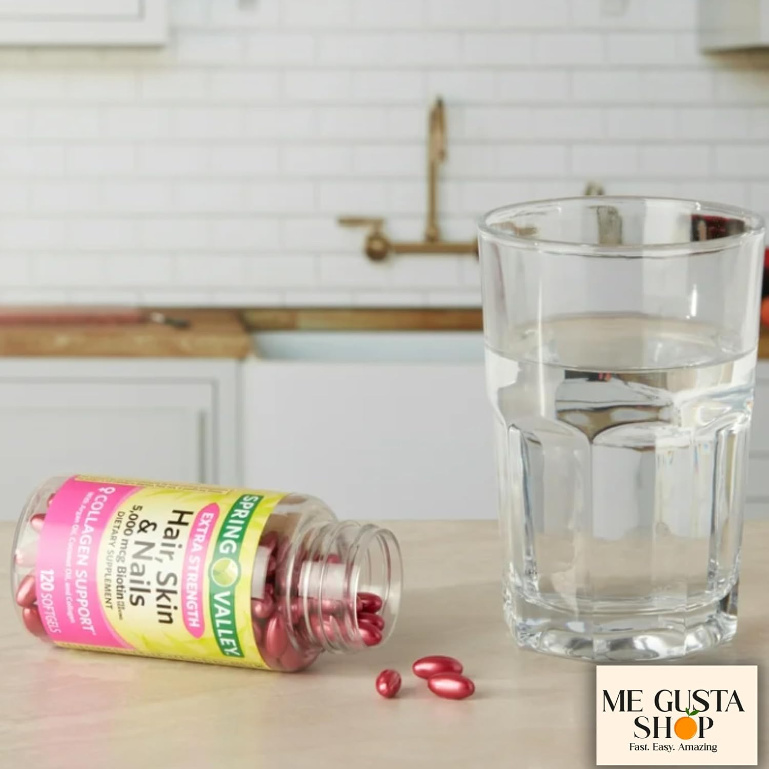 ME GUSTA SHOP Biotin Collagen Gelatin Supplement for Hair Skin Nails 120 ct with Pill Organizer - Extra Strength Dietary Spring Valley Formula