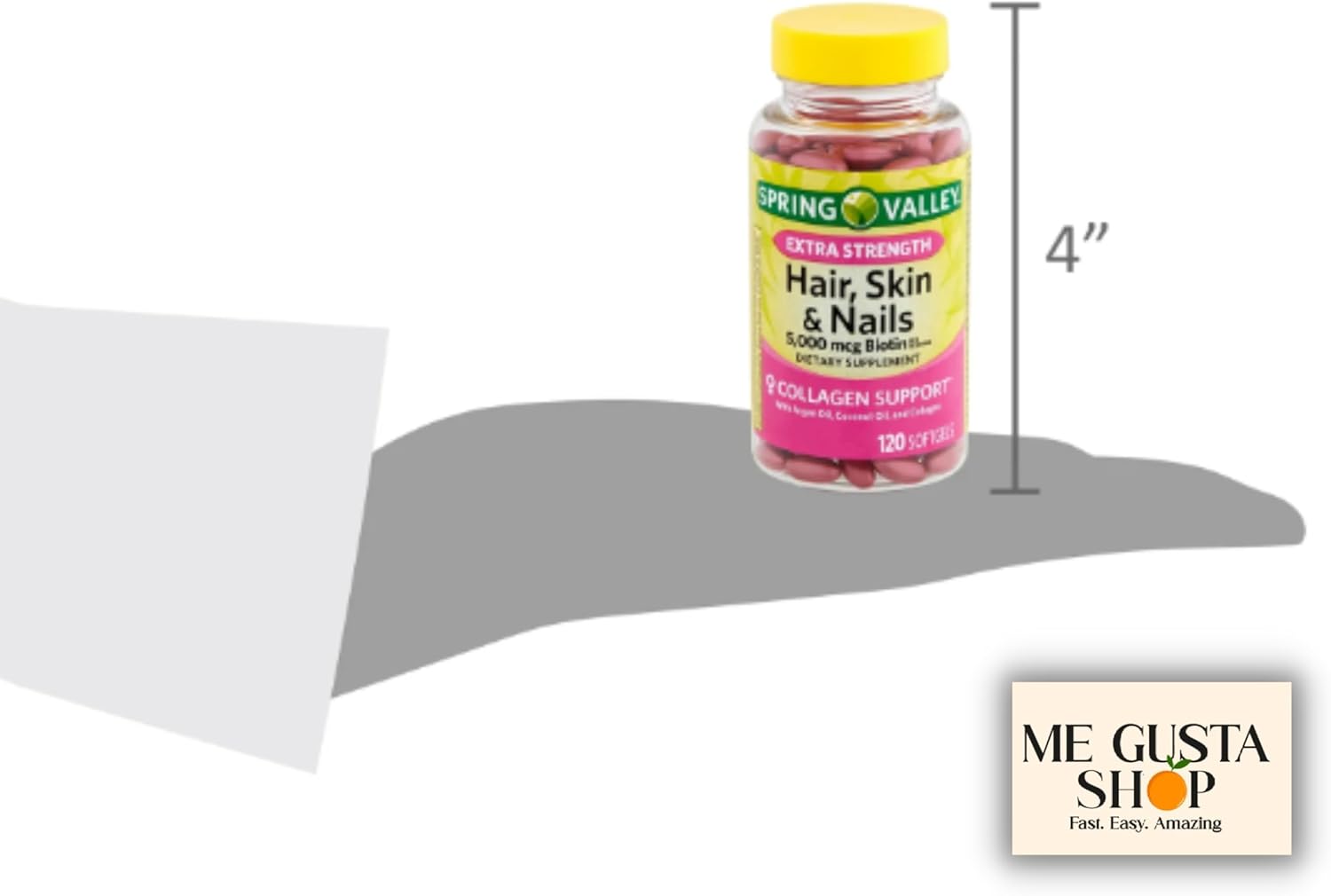 ME GUSTA SHOP Biotin Collagen Gelatin Supplement for Hair Skin Nails 120 ct with Pill Organizer - Extra Strength Dietary Spring Valley Formula