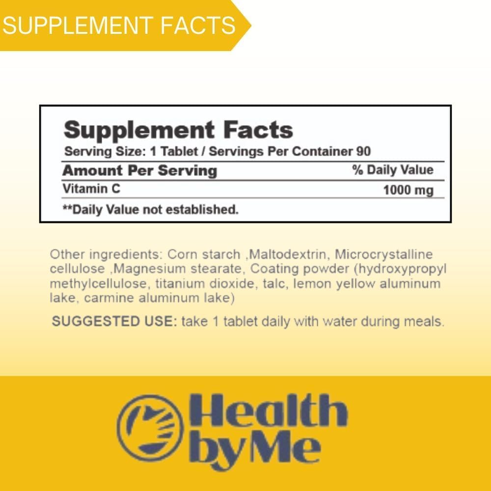 Me Vitamin C Supplement - 1000mg, 90 Coated Tablets - 3-Month Supply for Generic Health