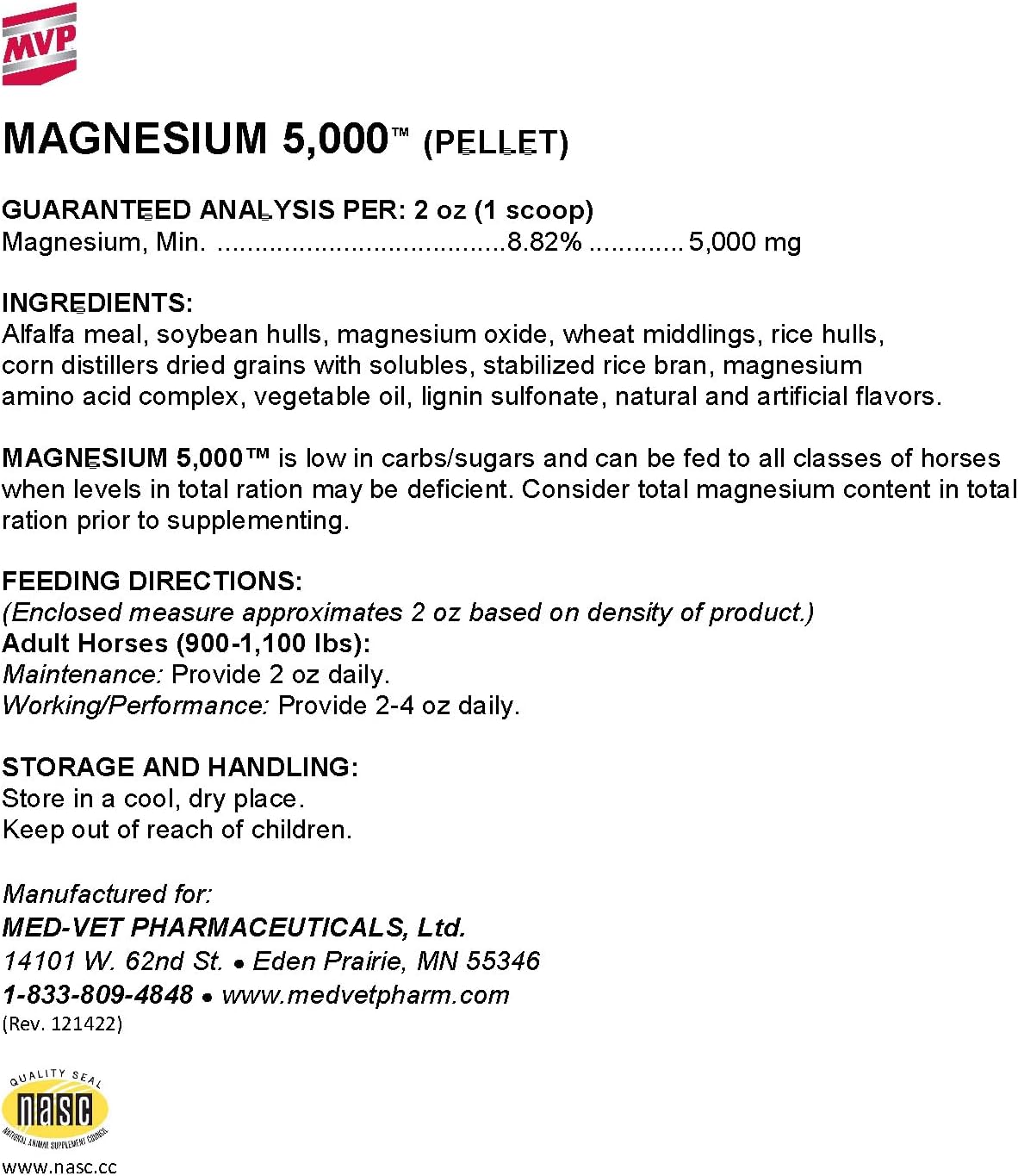 Med-Vet Pharmaceuticals Magnesium 5000 Supplement for Horses - 10 lb Jar