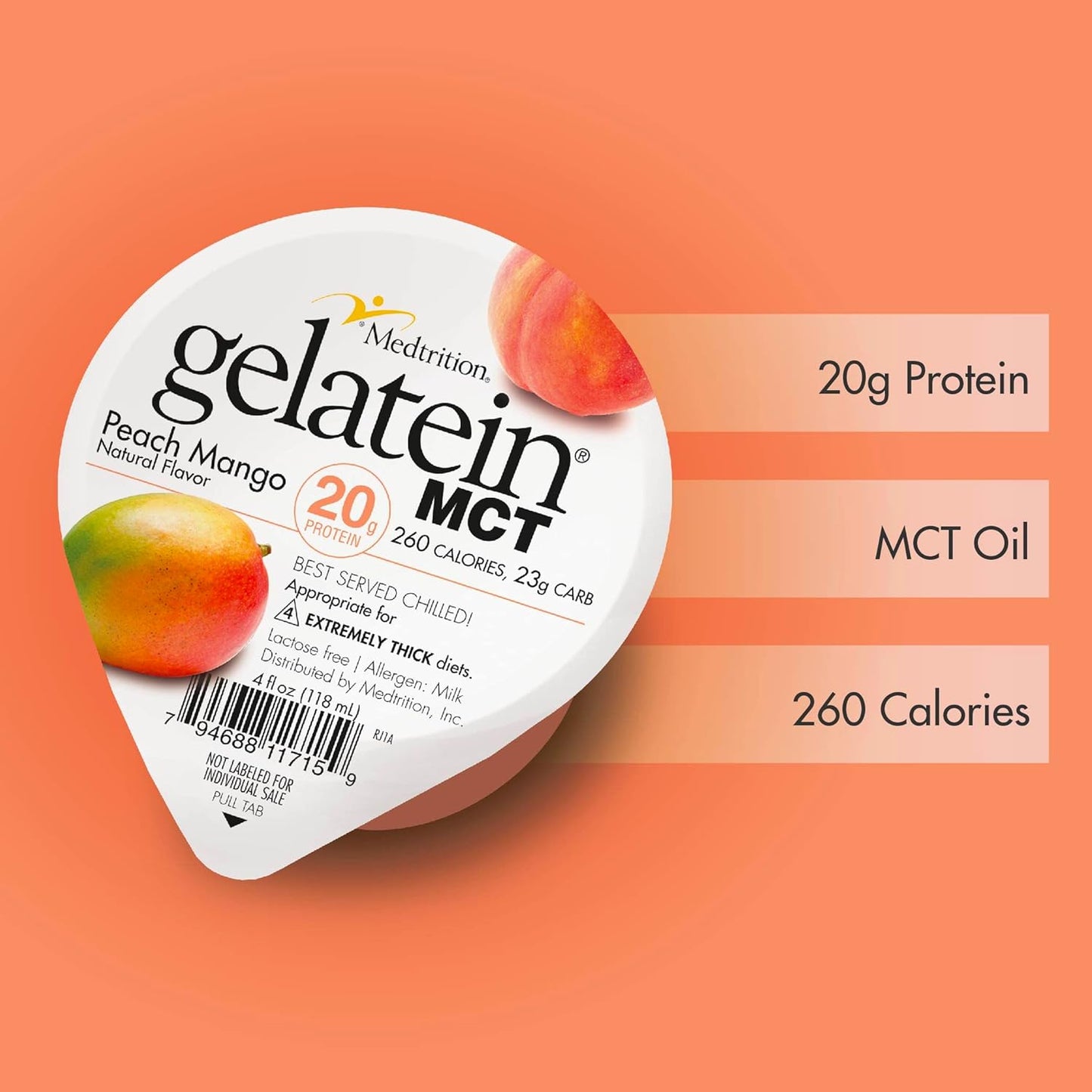 Medtrition Gelatein MCT Peach Mango Protein Snack for Swallowing Difficulties & Fluid-Restricted Diets - Pack of 12