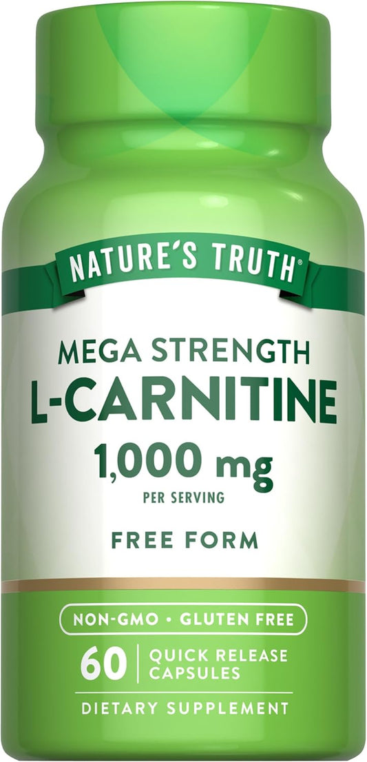 Mega Strength L-Carnitine 1000mg Supplement | 60 Capsules | Free Form | Non-GMO & Gluten Free | Nature's Truth