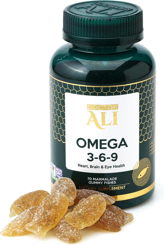 MEHRIGIYO Doctor ALI - Vegan Omega 3-6-9 Gummies for Brain, Heart & Vision Support | Non-Fish, Non-GMO, Organic | Gelatin & Gluten-Free | 70 Count