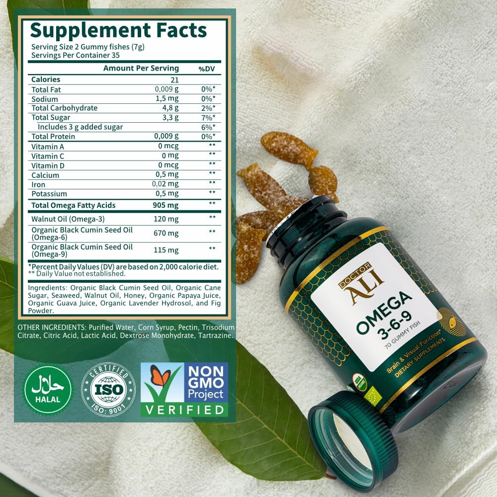 MEHRIGIYO Doctor ALI - Vegan Omega 3-6-9 Gummies for Brain, Heart & Vision Support | Non-Fish, Non-GMO, Organic | Gelatin & Gluten-Free | 70 Count