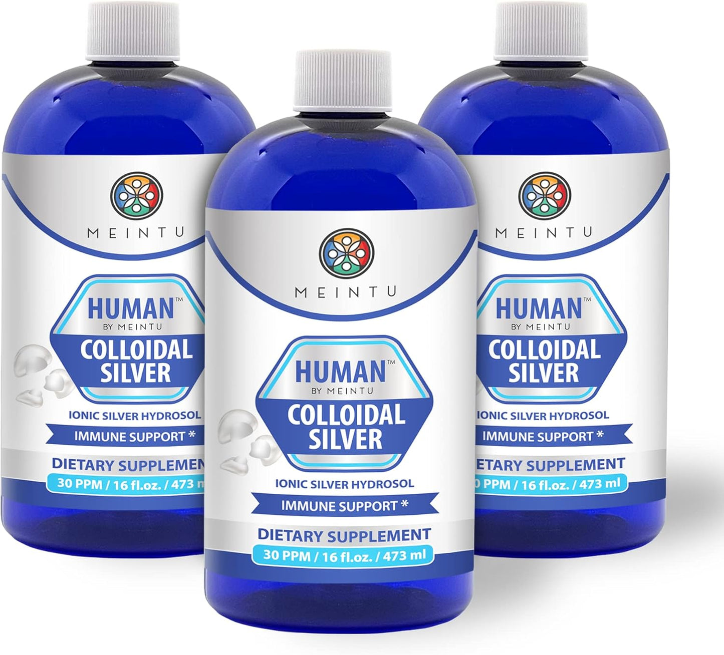 MEINTU Human™ Ultra-Pure Colloidal Silver 16oz Economy Refill - Premium Ionic Silver Hydrosol Supplement for Immune Support