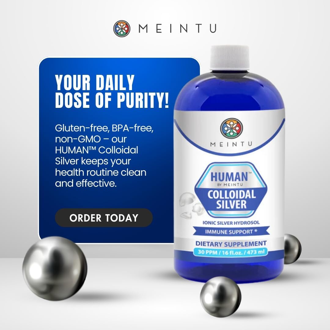 MEINTU Human™ Ultra-Pure Colloidal Silver 16oz Economy Refill - Premium Ionic Silver Hydrosol Supplement for Immune Support