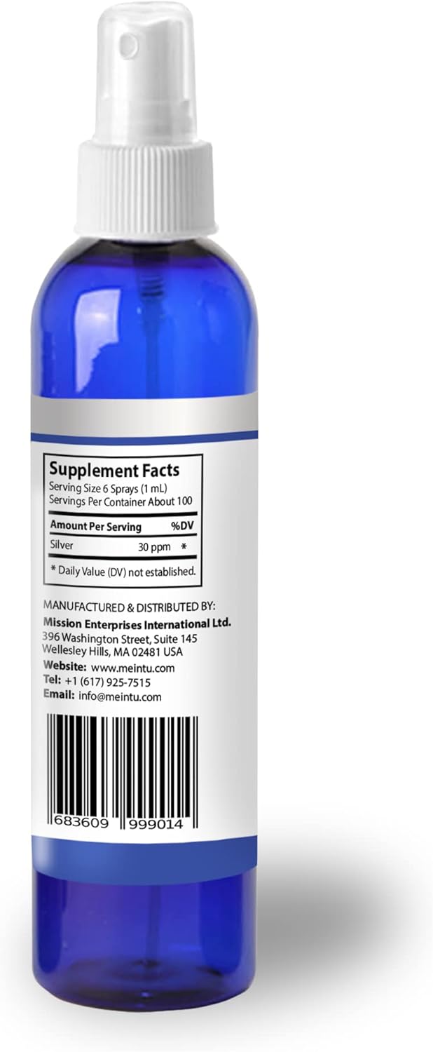 MEINTU Human™ Ultra-Pure Colloidal Silver Spray - 100ml, 30PPM Travel Size Immune Support Supplement for Adults, Kids, Pets