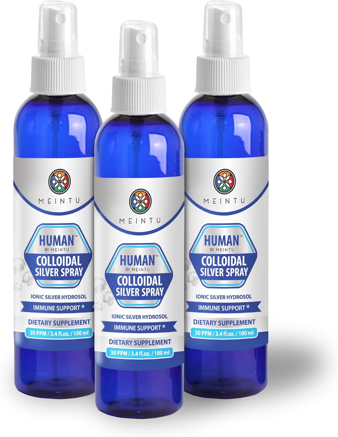 MEINTU Human™ Ultra-Pure Colloidal Silver Spray - 100ml, 30PPM Travel Size Immune Support Supplement for Adults, Kids, Pets
