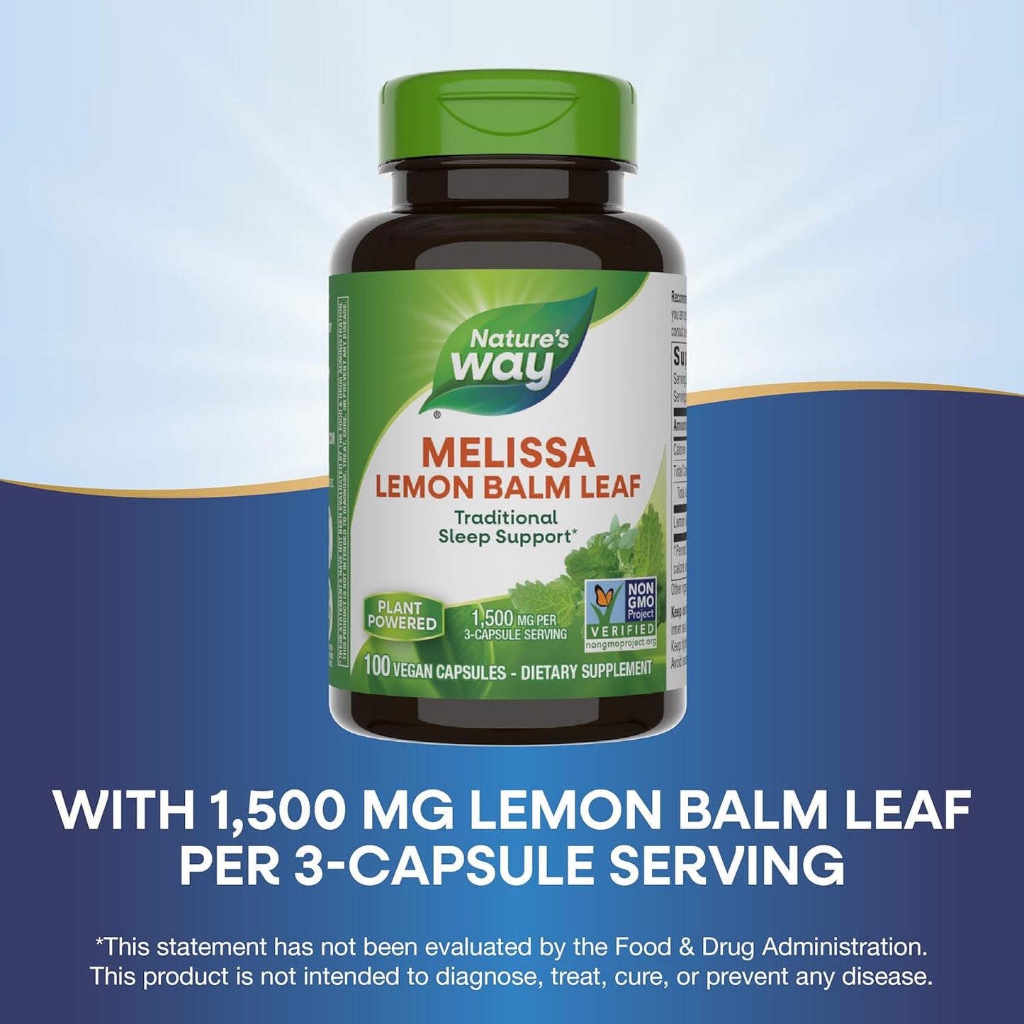 Melissa Lemon Balm Leaf Capsules - Natural Sleep Support Supplement, 1,500mg per Serving, Non-GMO, 100 Vegan Capsules