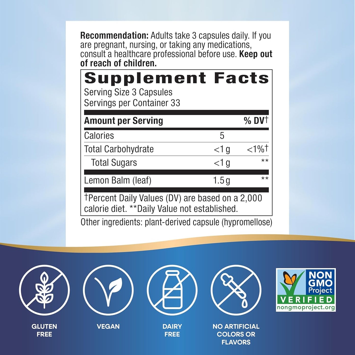Melissa Lemon Balm Leaf Capsules - Natural Sleep Support Supplement, 1,500mg per Serving, Non-GMO, 100 Vegan Capsules