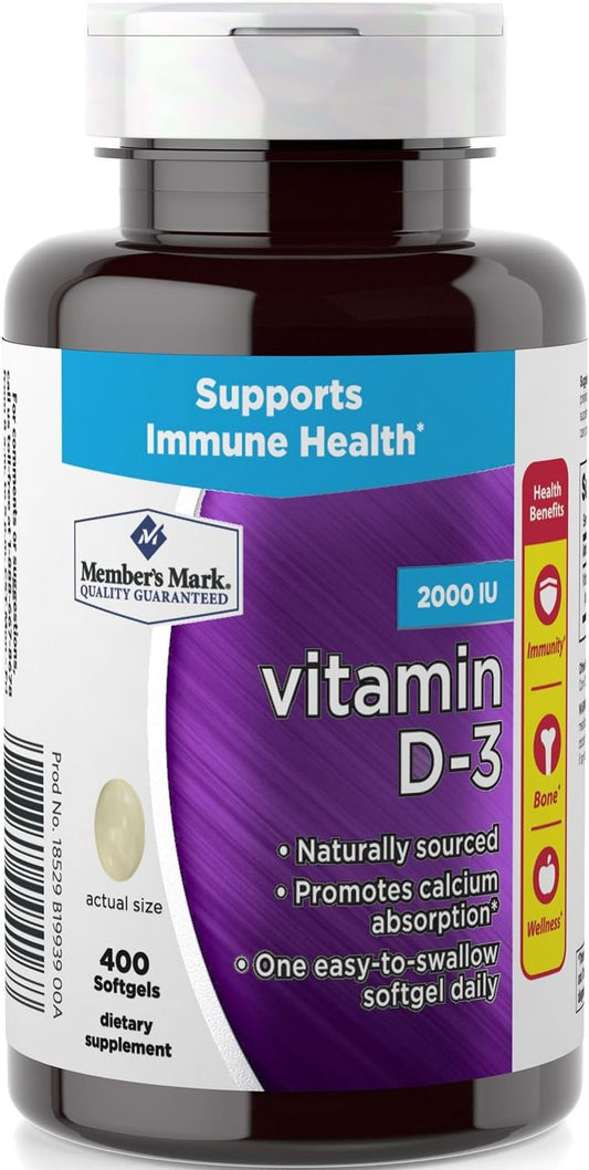 Member's Mark Vitamin D-3 2000 IU Dietary Supplement - 400 Count Bottle