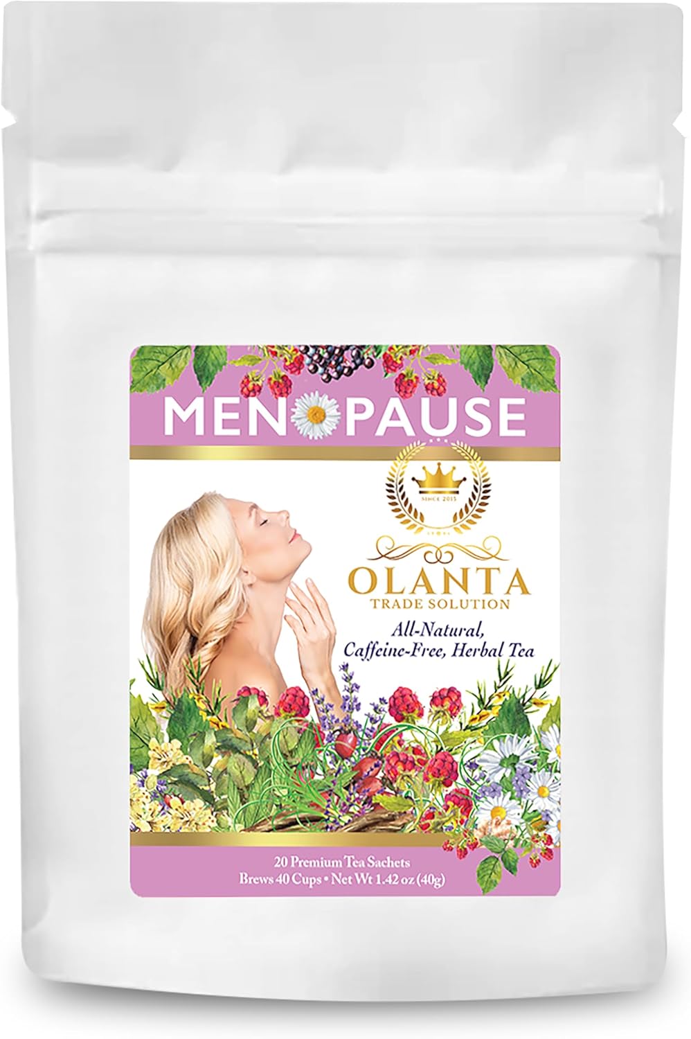 Menopause Comfort Herbal Tea - Natural Supplements for Women, Caffeine-Free Hot Flashes Relief - 20 Premium Sachets