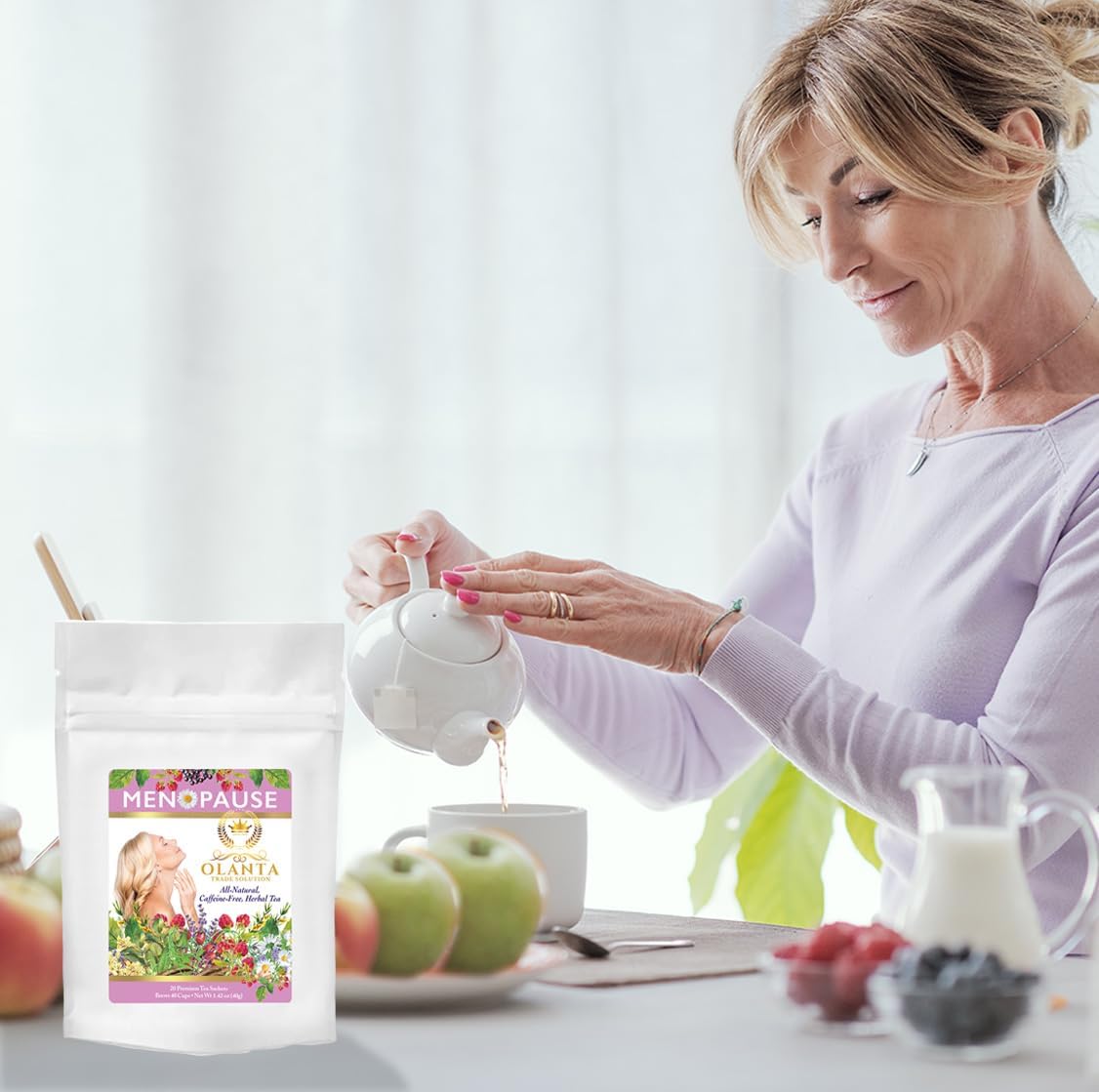 Menopause Comfort Herbal Tea - Natural Supplements for Women, Caffeine-Free Hot Flashes Relief - 20 Premium Sachets