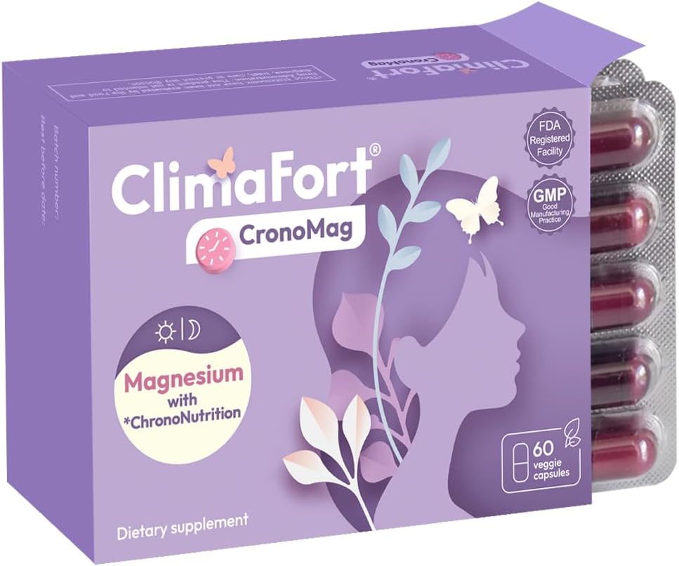 Menopause Energy Supplement with Magnesium Bisglycinate & B12 | Climafort CronoMag | 5 Salts Glycerophosphate | 30 Day Supply