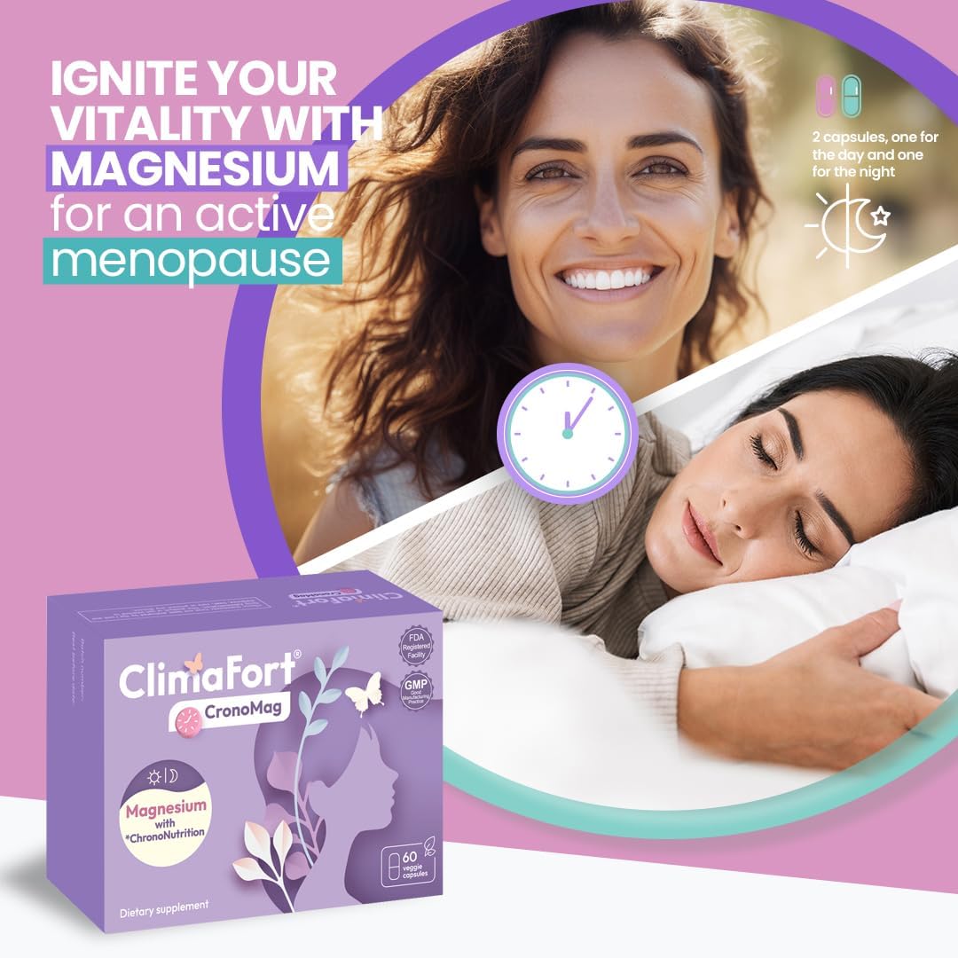 Menopause Energy Supplement with Magnesium Bisglycinate & B12 | Climafort CronoMag | 5 Salts Glycerophosphate | 30 Day Supply