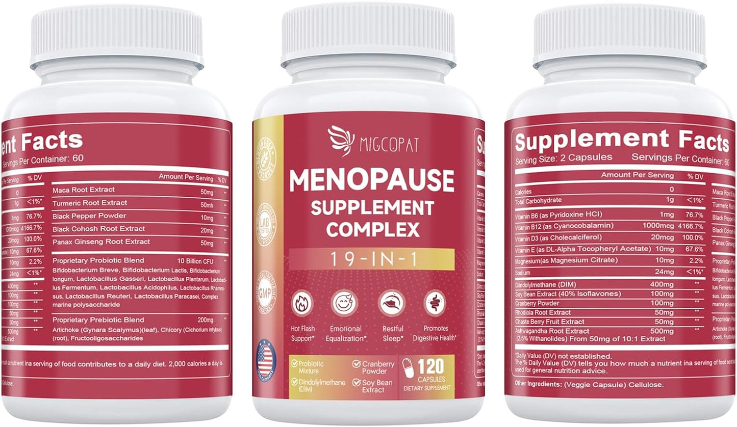 Menopause Support: Probiotic Multivitamin with DIM for Hormonal Balance - Hot Flashes, Night Sweats, Mood, Sleep - Vegan - 120 Capsules - BoostGo Australia
