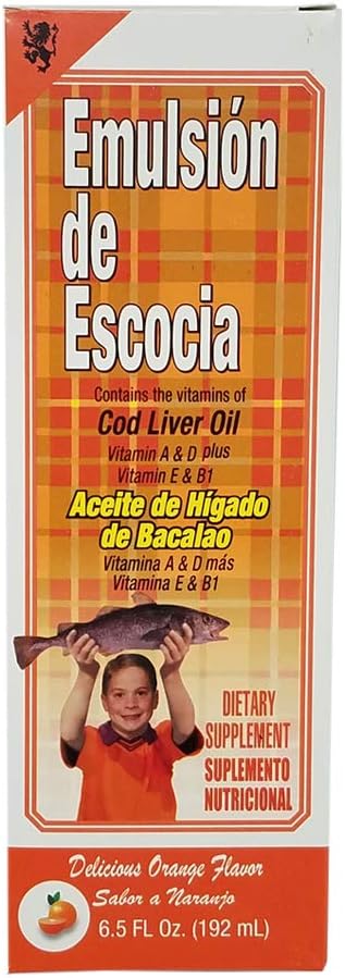 Menper Scotland Emulsion Cod Liver Oil Supplement with Vitamins A, D, E, B1 - Orange Flavored - 6.5 Fl.Oz - Pack of 3