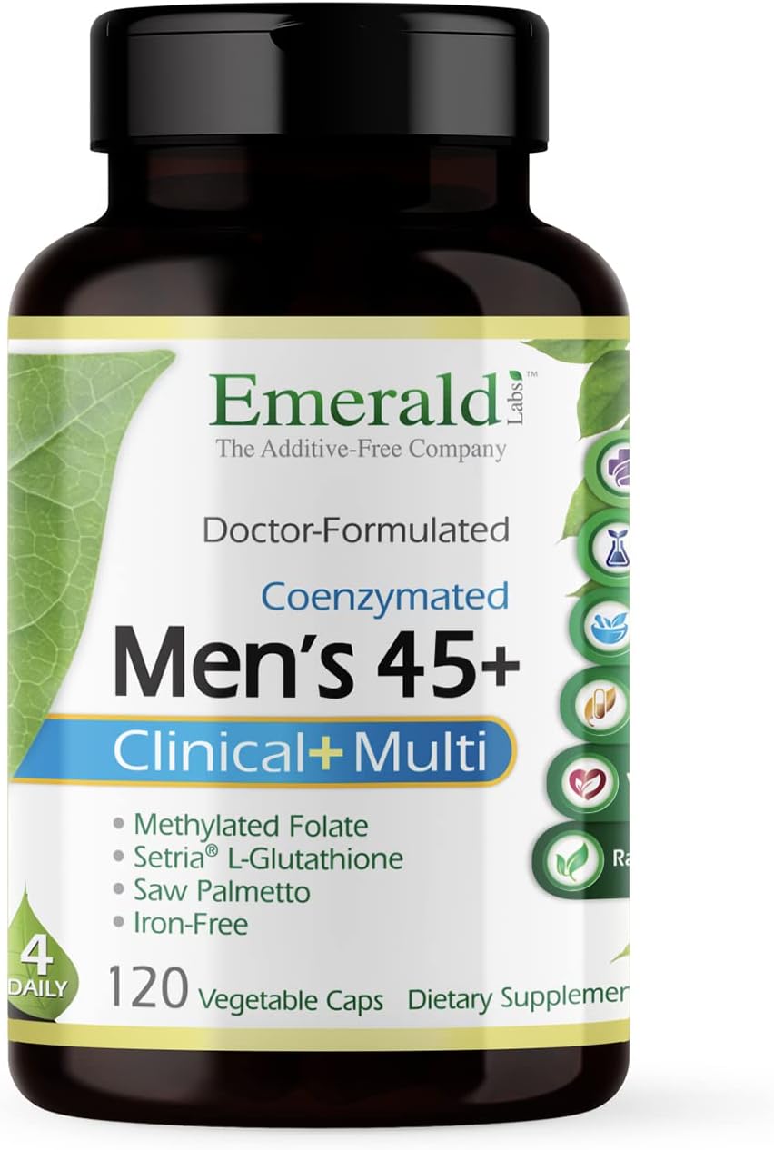 Men's 45+ Clinical Multi Multivitamin - Supports Bone & Heart Health - Gluten-Free & Vegetarian - 120 Capsules