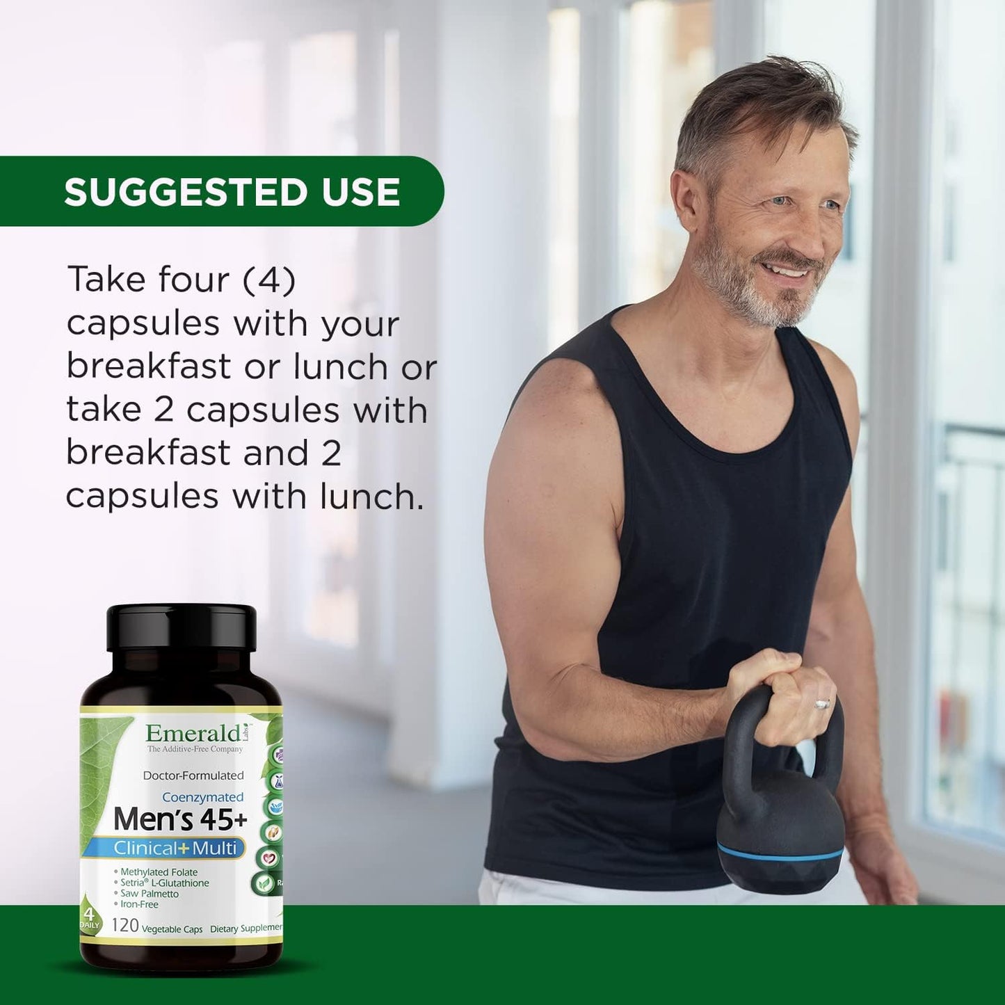 Men's 45+ Clinical Multi Multivitamin - Supports Bone & Heart Health - Gluten-Free & Vegetarian - 120 Capsules