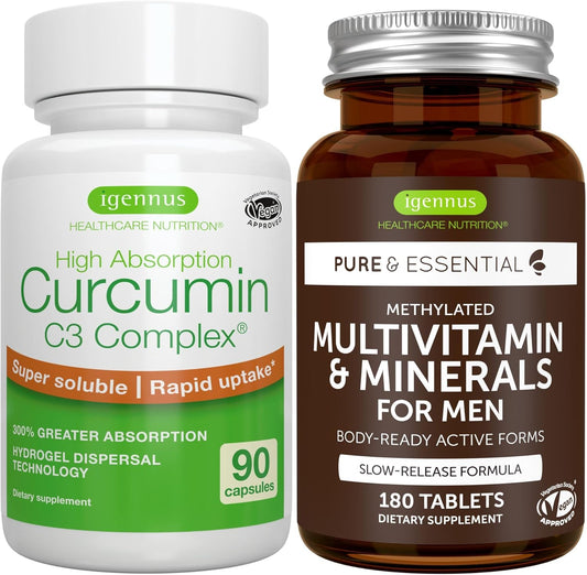 Men's Advanced Multivitamin & Curcumin Bundle - Vegan, High Absorption, Sustained Release Formula by Igennus