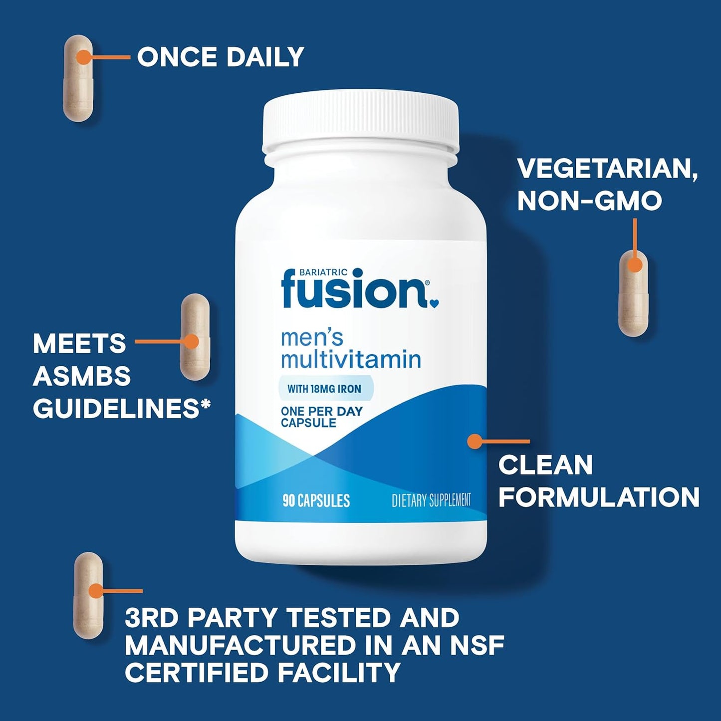 Men's Bariatric Fusion One Per Day Multivitamin with Iron - Prostate & Heart Support - 90 Capsules