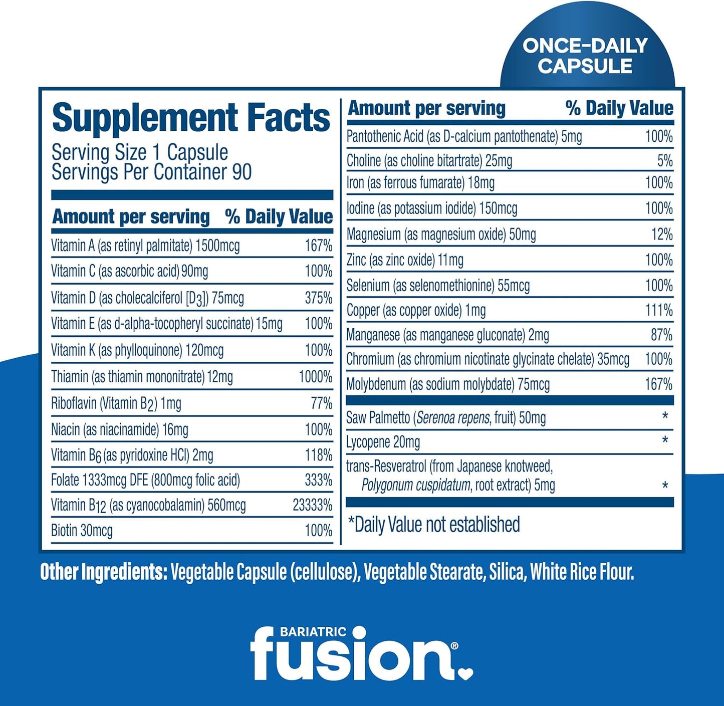Men's Bariatric Fusion One Per Day Multivitamin with Iron - Prostate & Heart Support - 90 Capsules