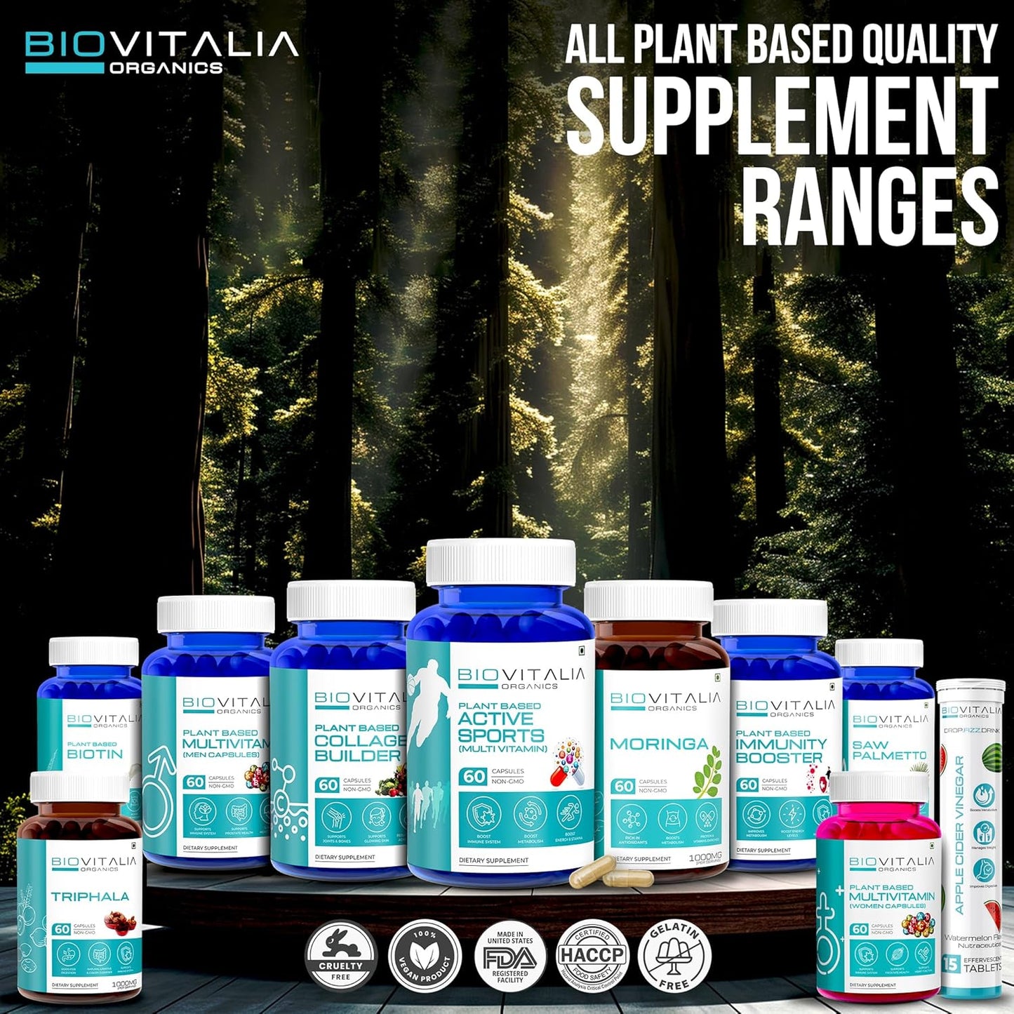 Men's Biovitalia Organic Multivitamin Capsules - Boost Immunity & Heart Health - Essential Vitamins, Minerals, Antioxidants - 60 Caps