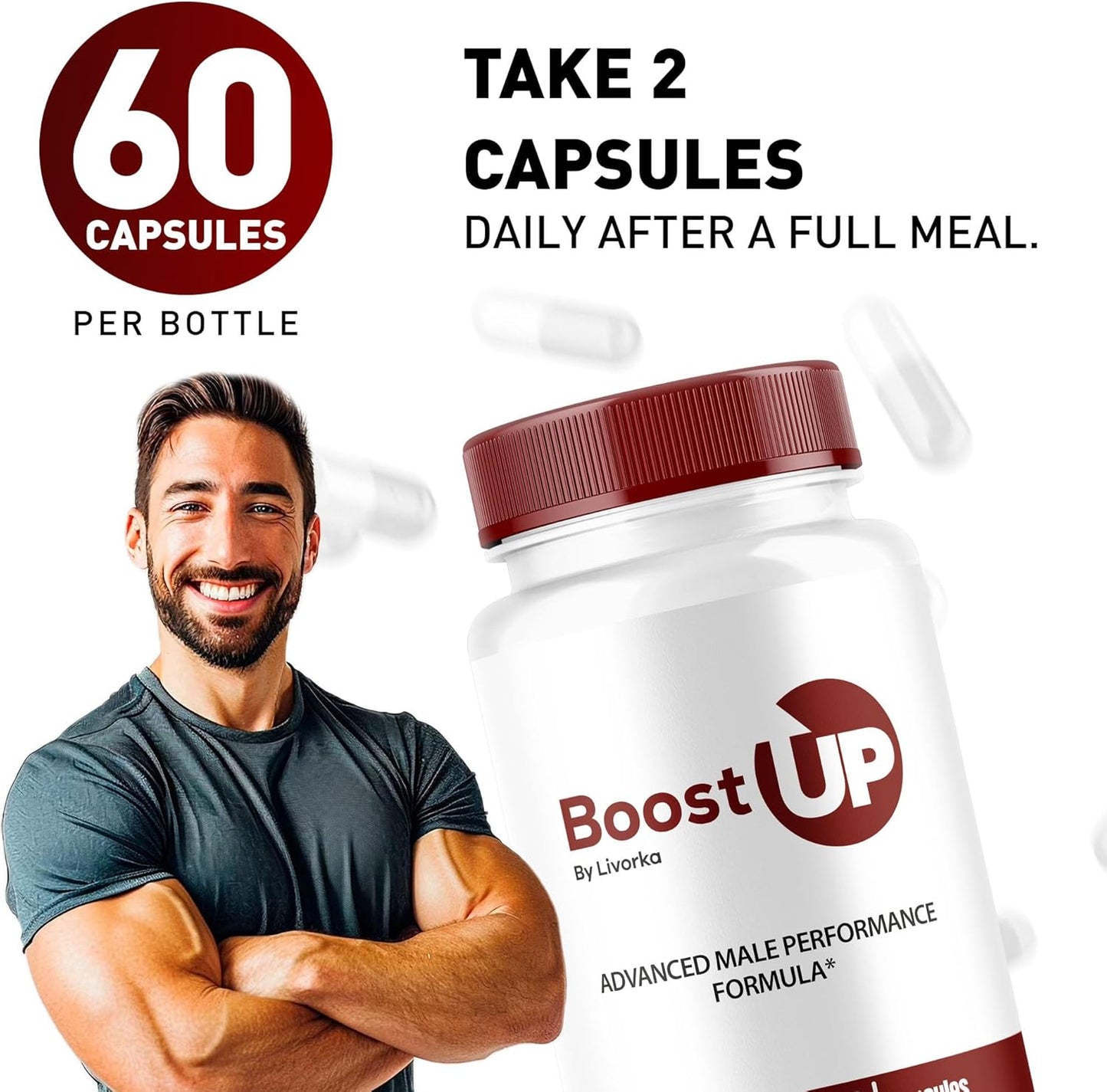 Men's Boost Up Pills (2 Pack) - Advanced Formula Supplement for Energy and Vitality, 120 Capsules
