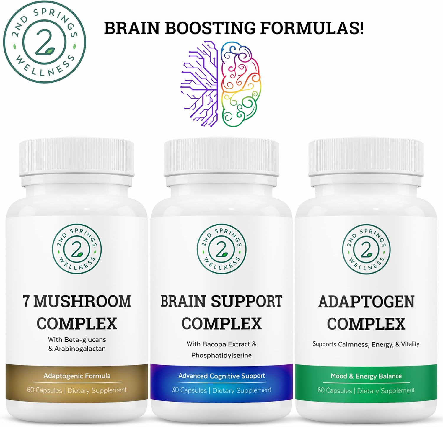 Men's Cognitive Support Bundle - Brain Support Complex, Essential Nutrients, and Adaptogen Blend