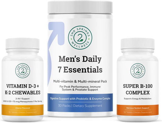 Men's Daily Essential Bundle: Vitamin D3+K2 Chewables & Super B-100 Complex - 2nd Springs