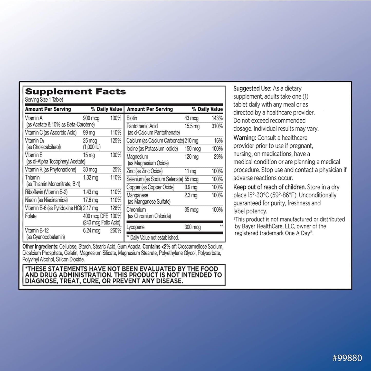 Men's Daily Multivitamin Supplement - Top Quality One-A-Day Tablet