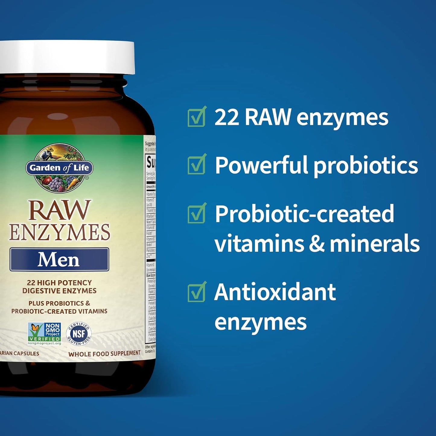 Men's Digestive Enzymes with Probiotics & Whole Food Vitamins - Non-GMO, Gluten-Free, Vegetarian - 90 Capsules