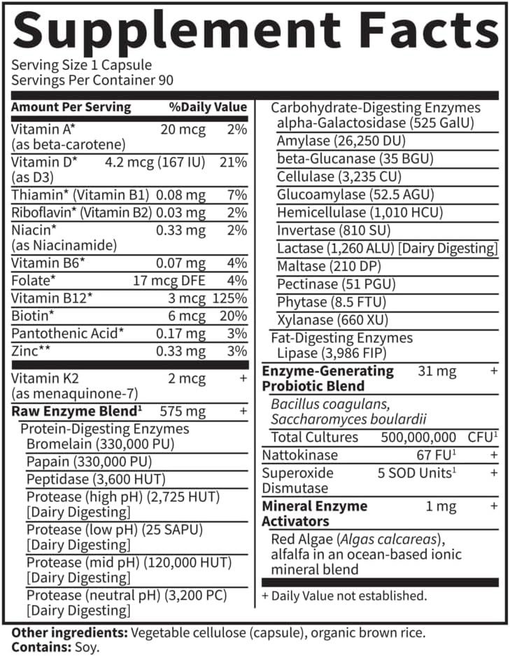 Men's Digestive Enzymes with Probiotics & Whole Food Vitamins - Non-GMO, Gluten-Free, Vegetarian - 90 Capsules