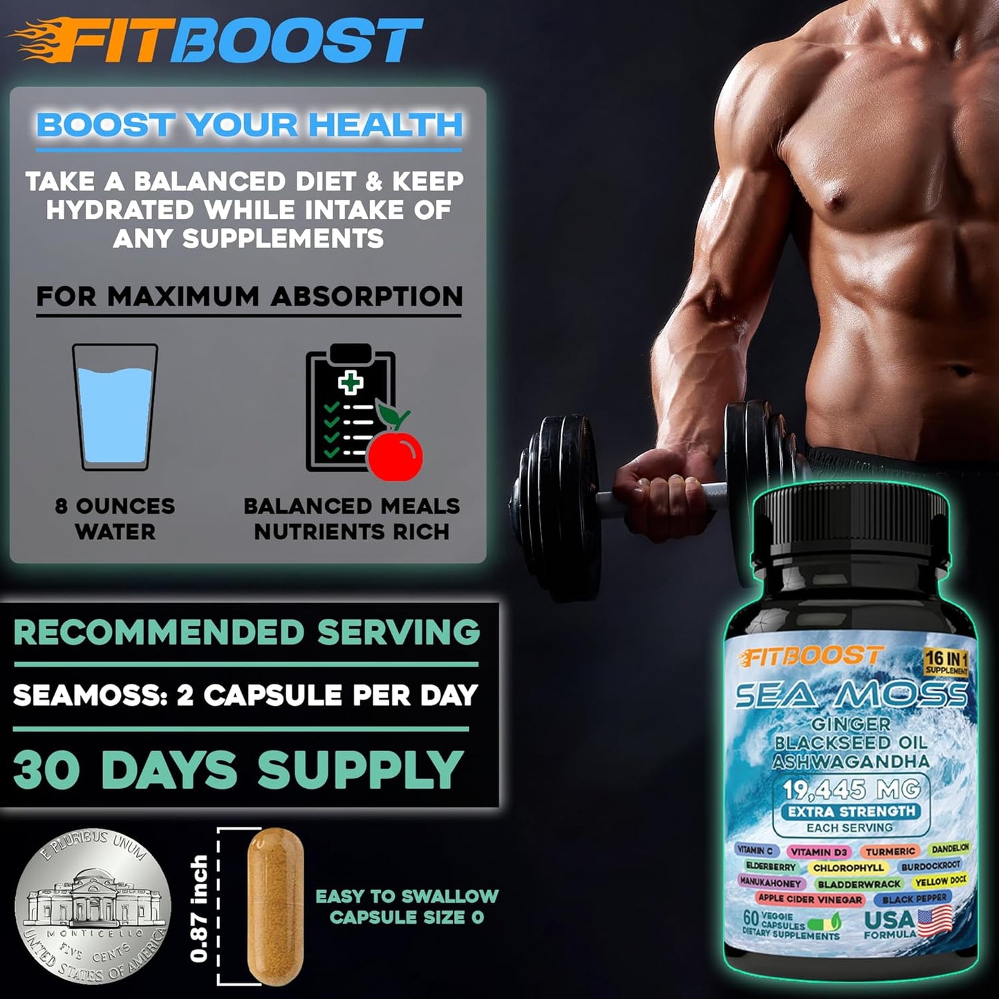 Men's Dynamic Vitality Bundle: Sea Moss, Shilajit, Black Seed Oil, Ashwagandha, Burdock Root - 30 Day Supply