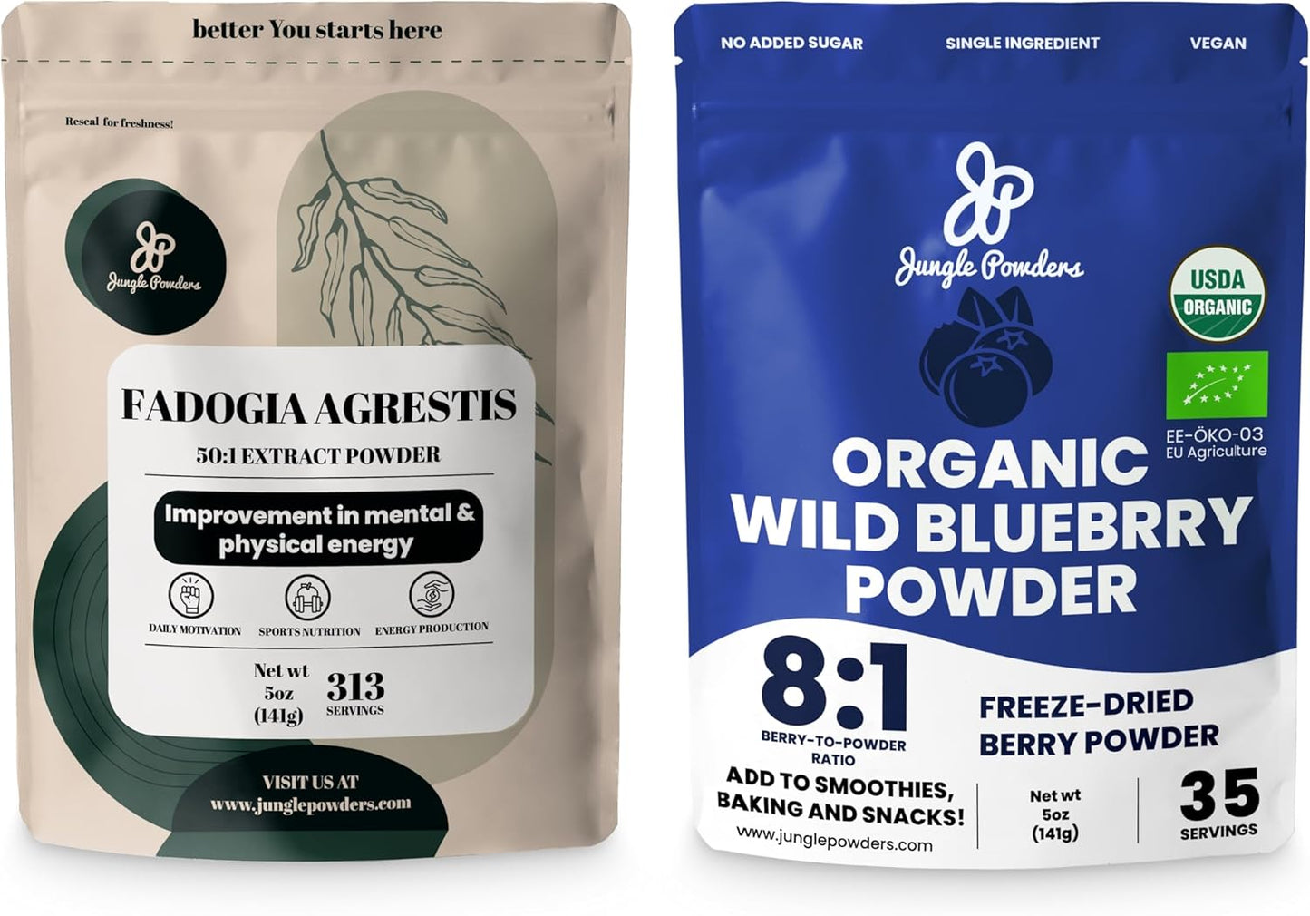 Men's Health & Vitality Bundle: Fadogia Agrestis Extract Powder for Drive & Passion + USDA Organic Wild Blueberry Powder for Wellness