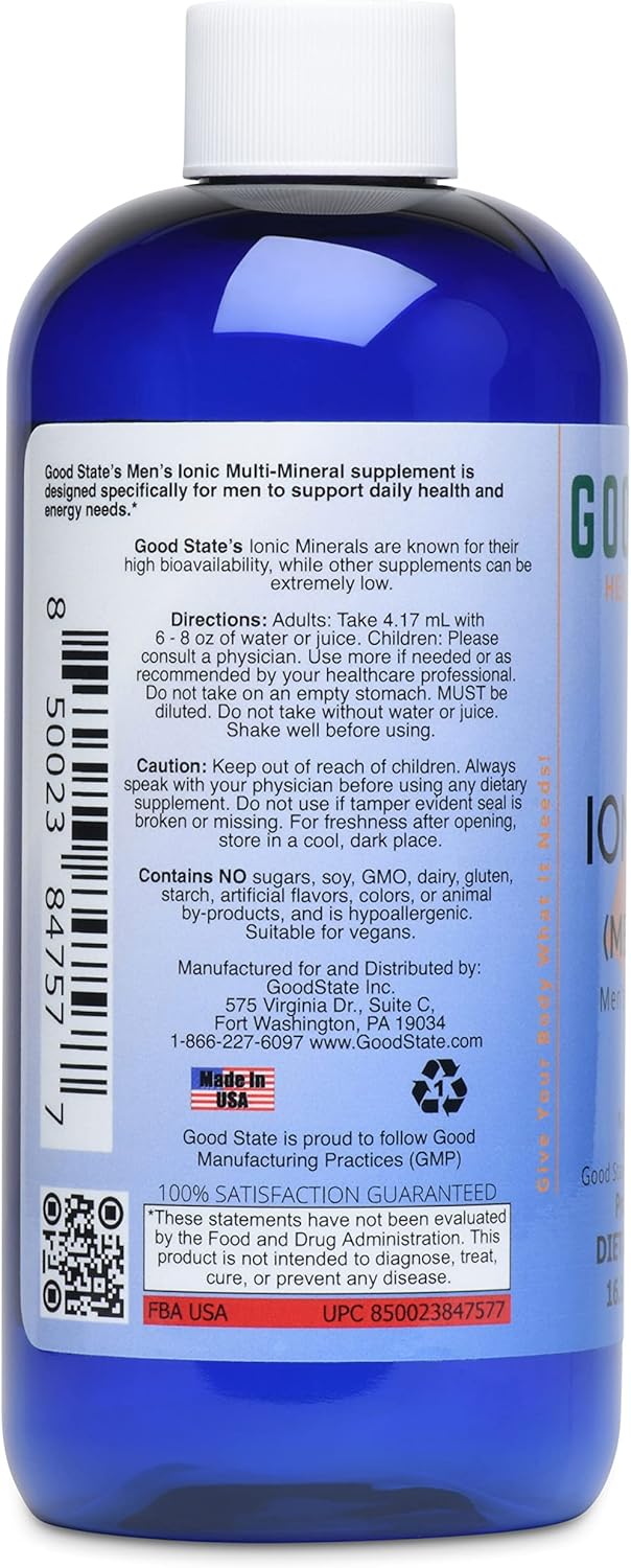 Men's Liquid Ionic Multi Mineral Supplement | Vegan | Good State Ionic Man | 15 Minerals | 16 oz Bottle