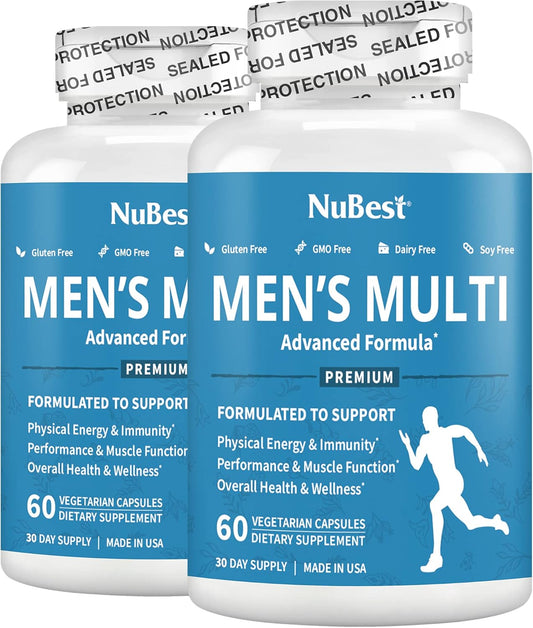 Men's Multi 18+ NuBest 38-in-1 Capsules with Asian Ginseng, Ashwagandha, Turmeric, Tongkat Ali, Saw Palmetto - Supports Bone, Muscle Strength, and Immune System - 2 Pack