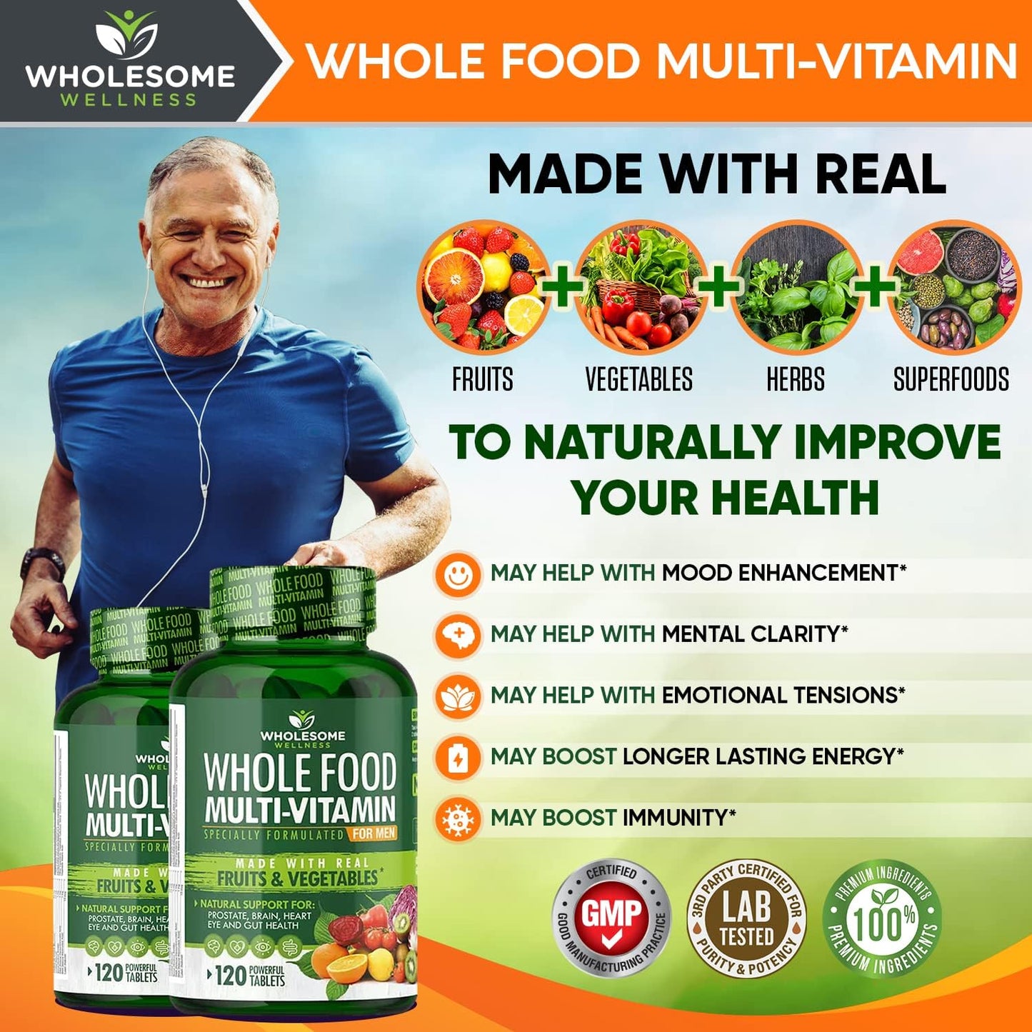 Men's Multi Collagen Protein Powder + Whole Food Multivitamin Bundle - Natural Vitamins, Minerals, Organic Extracts
