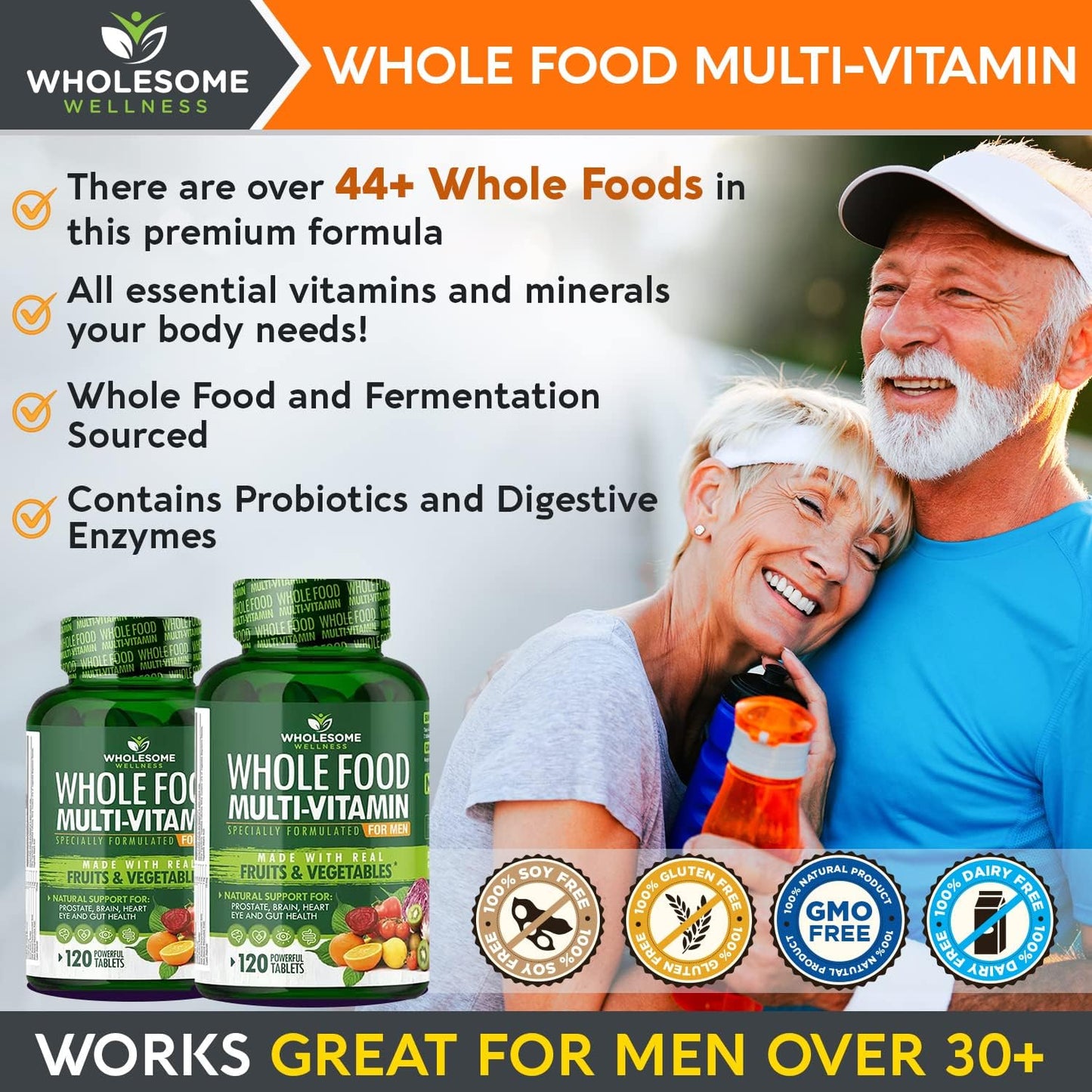 Men's Multi Collagen Protein Powder + Whole Food Multivitamin Bundle - Natural Vitamins, Minerals, Organic Extracts